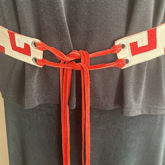 Red and Tan Leather tie Belt - Picture 2 of 5